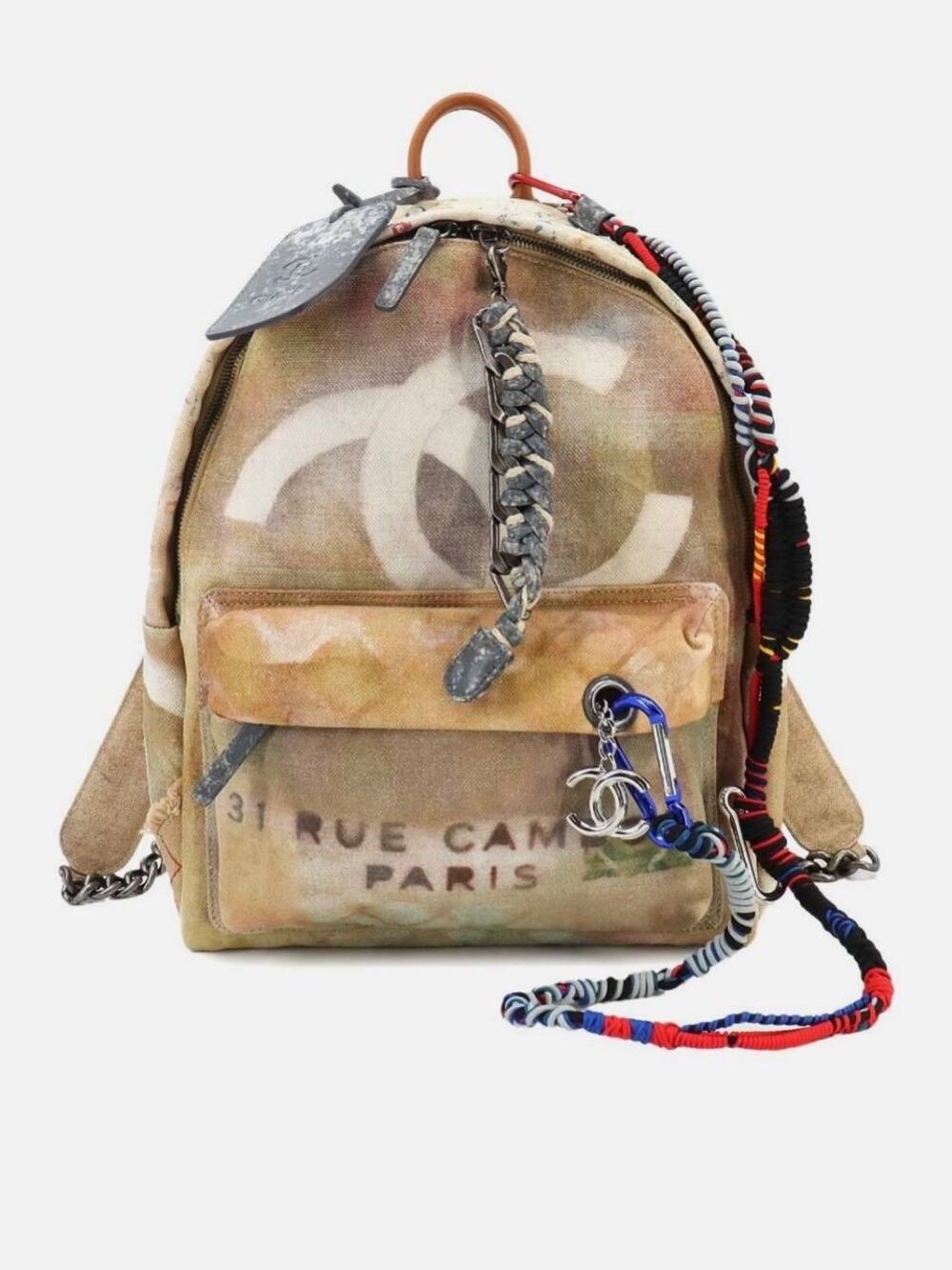 Chanel Graffiti Canvas & Leather Backpack Beige